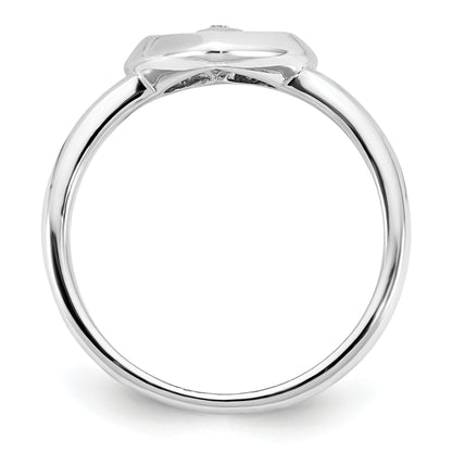 Rose Plated Sterling Silver Rh Gold Polished Satin Diamond Heart Rin