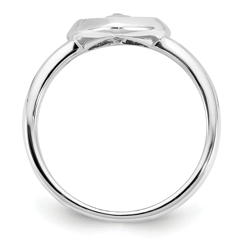 Rose Plated Sterling Silver Rh Gold Polished Satin Diamond Heart Rin