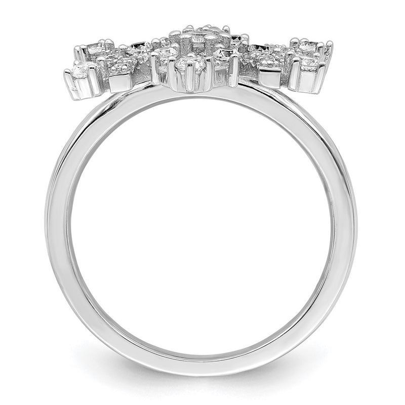 Sterling Silver Rhodium Plated Cz Snowflake Ring