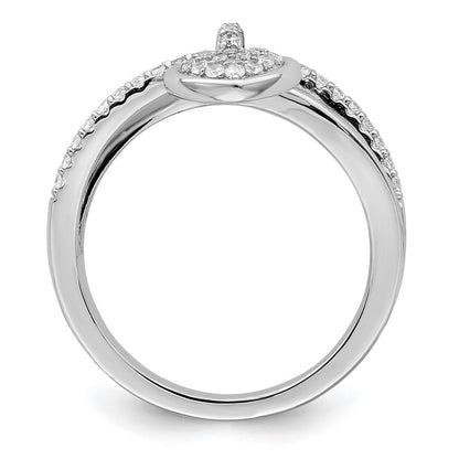 Sterling Silver Rhodium Plated Cz Heart Dangle Ring
