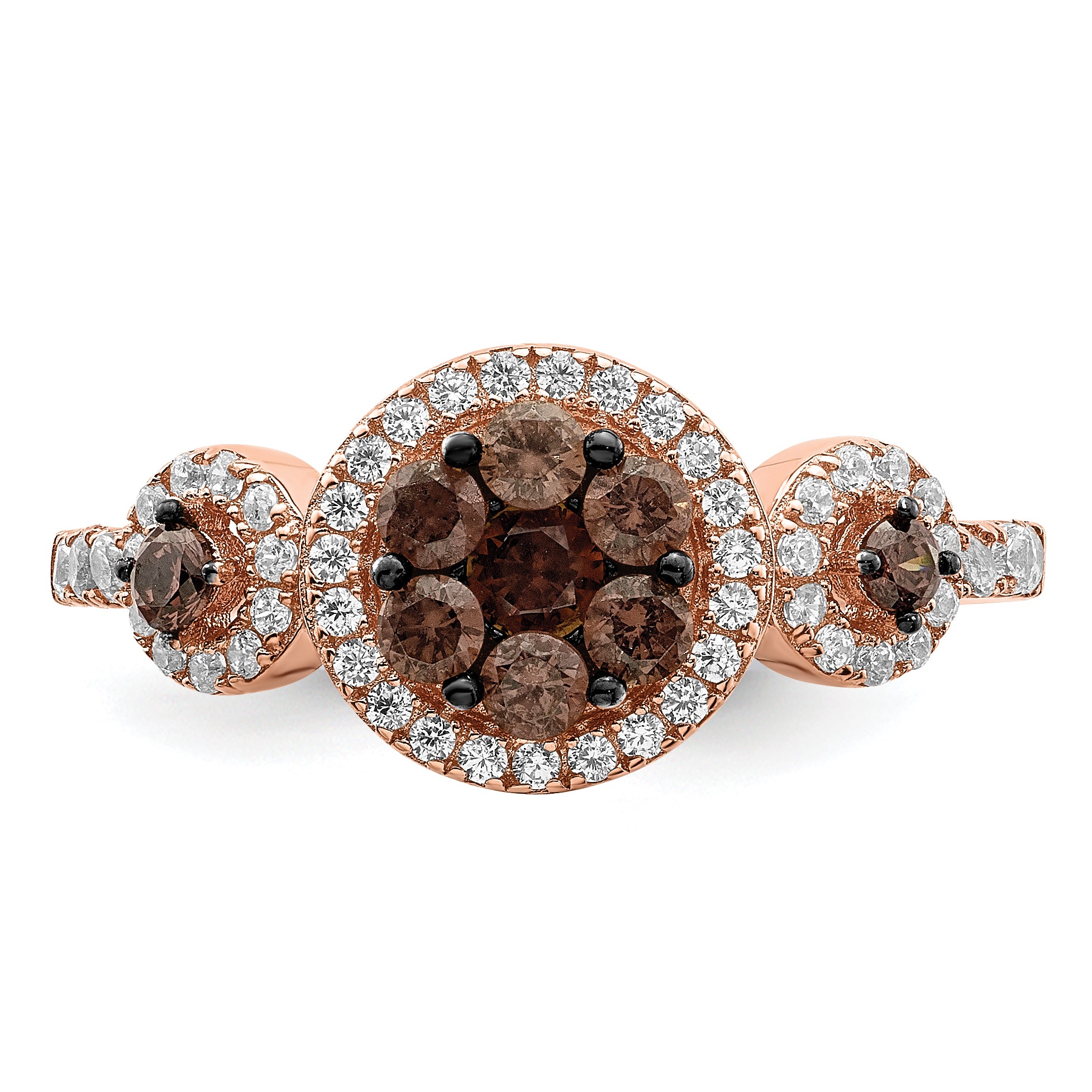 Sterling Silver Rose Tone Black Rhodium Plated Cz Fancy Ring