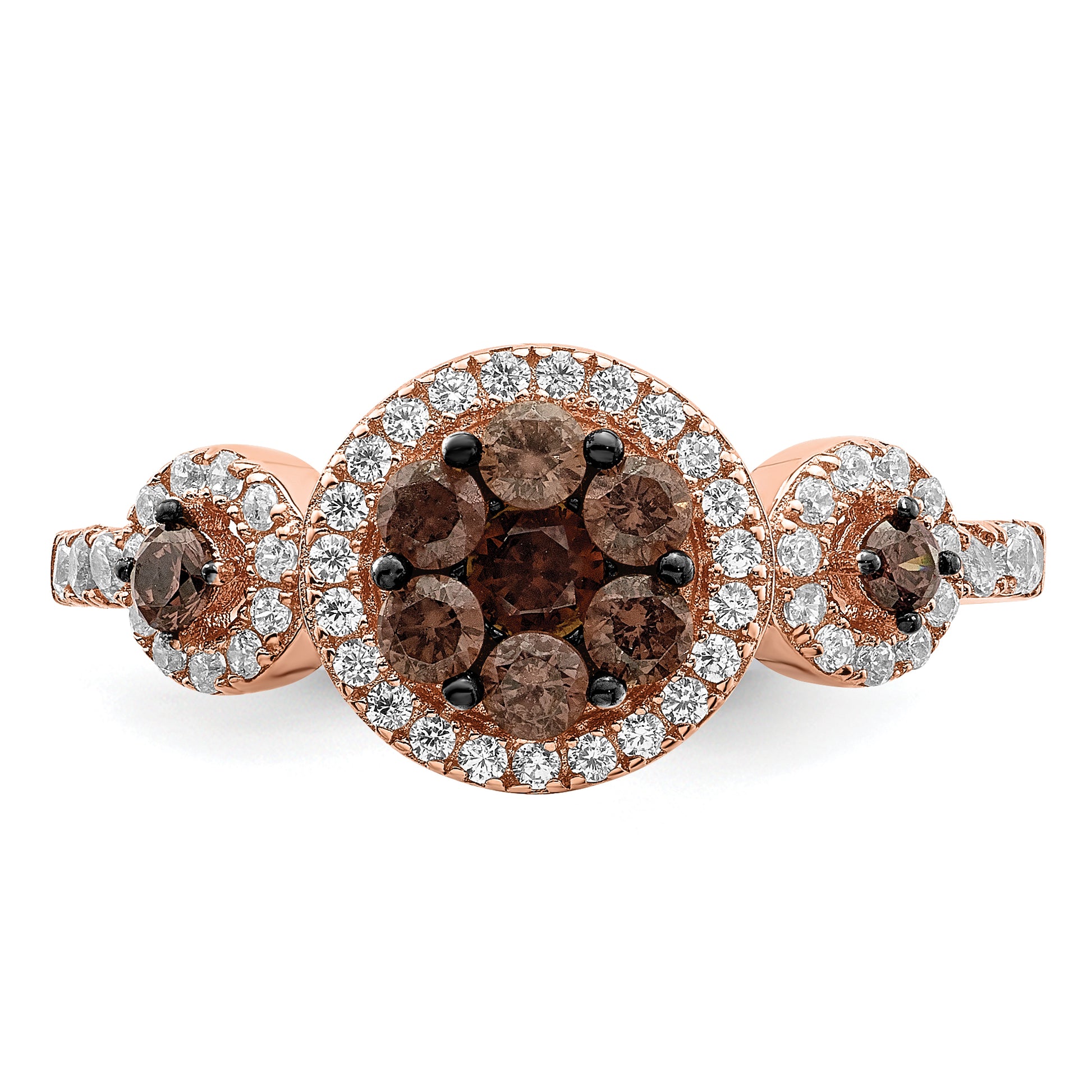 Sterling Silver Rose Tone Black Rhodium Plated Cz Fancy Ring