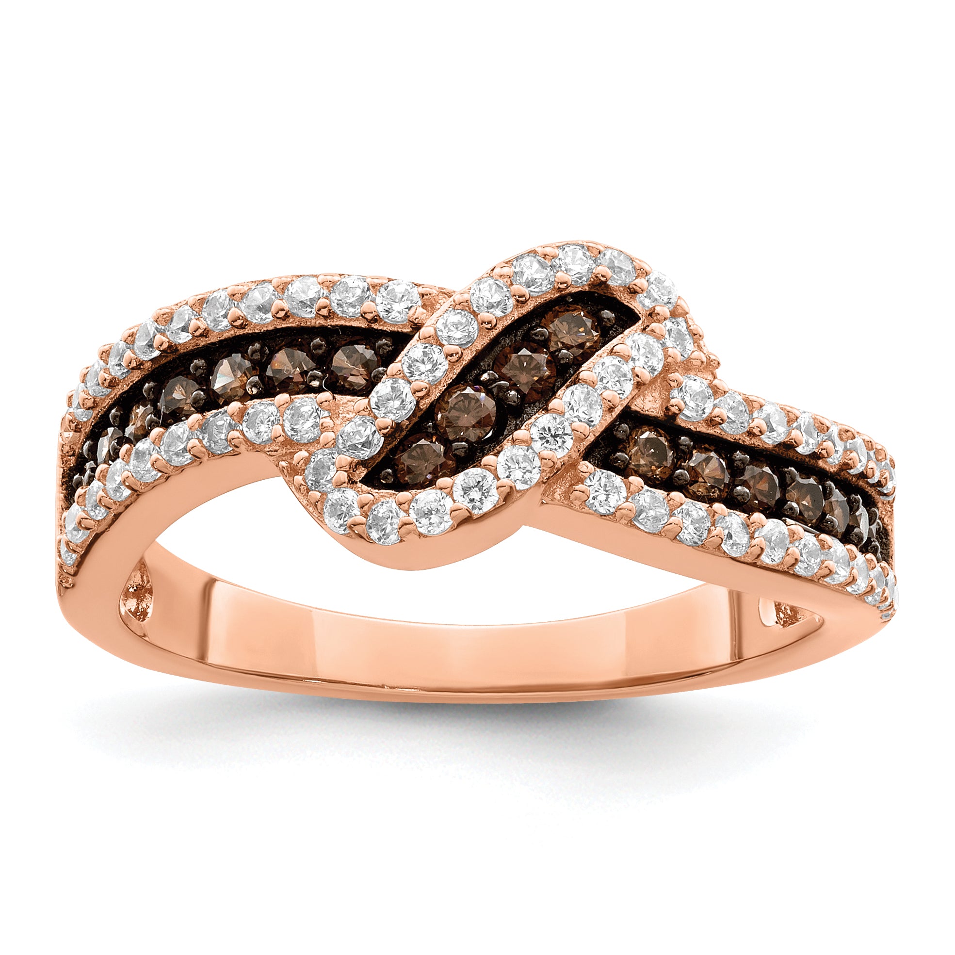 Sterling Silver Rose Tone Black Rhodium Plated Cz Fancy Ring