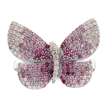 Sterling Silver Rhodium Plated Polished Pink Cz Butterfly Ring