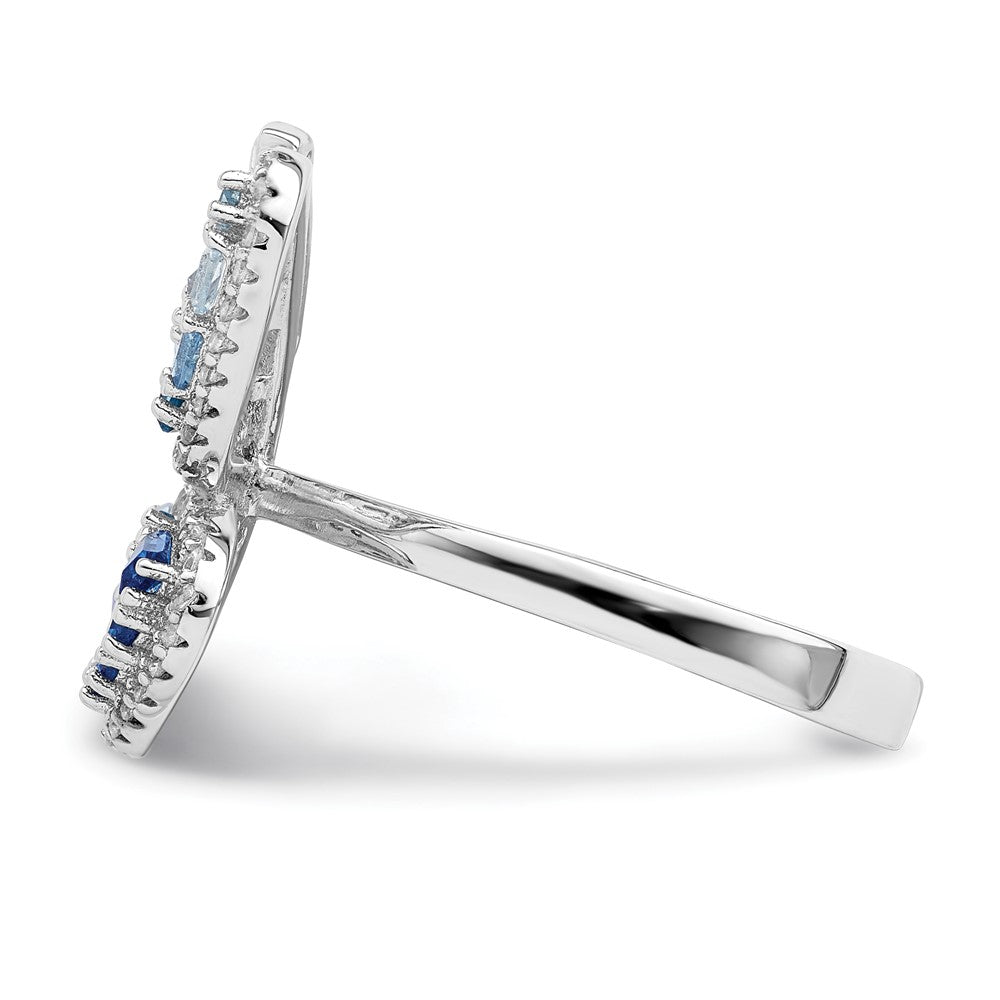 Sterling Silver Rhodium Plated Polished Blue & White Cz Butterfly Ring