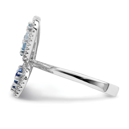 Sterling Silver Rhodium Plated Polished Blue & White Cz Butterfly Ring