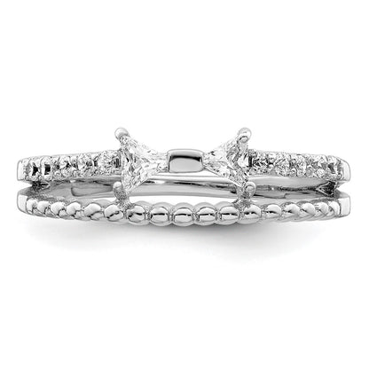 Sterling Silver Rhodium Plated Polished Double Cz Bow Ring