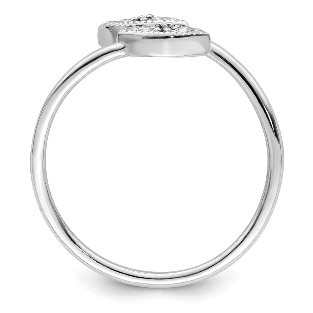 Sterling Silver Rhodium Plated Polished Blue & White Cz Eye Adjustable Ring