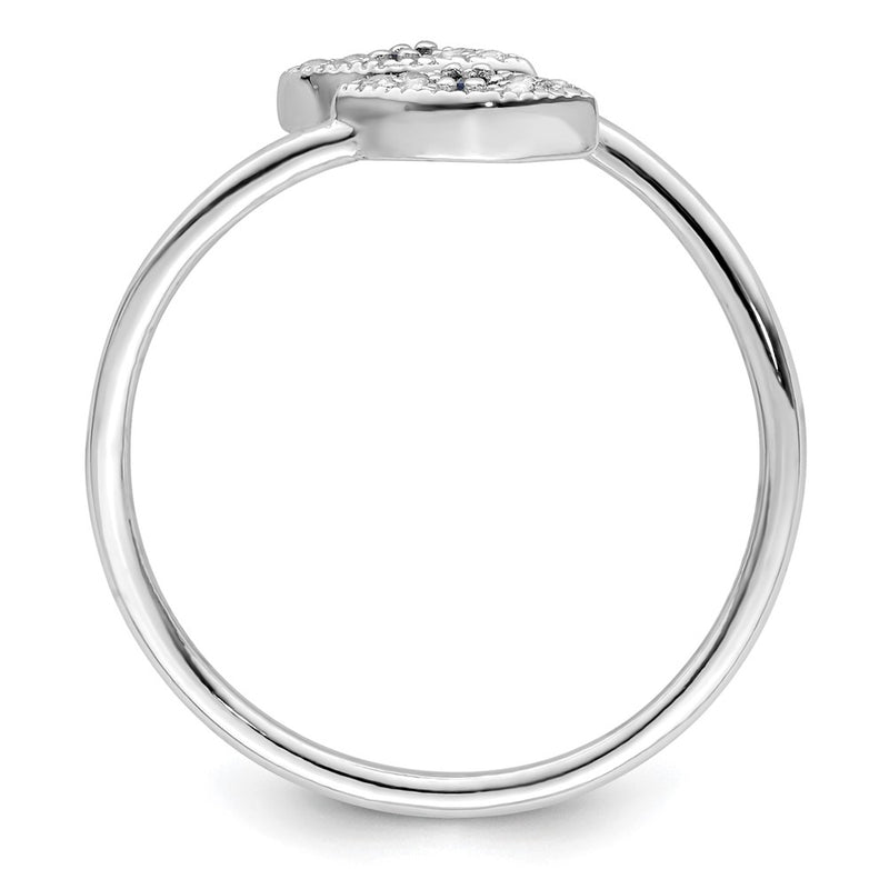 Sterling Silver Rhodium Plated Polished Blue & White Cz Eye Adjustable Ring