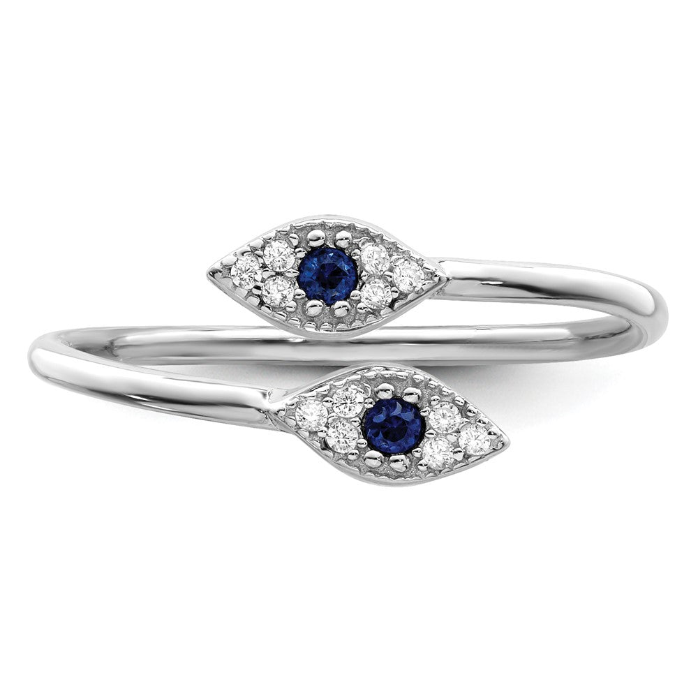 Sterling Silver Rhodium Plated Polished Blue & White Cz Eye Adjustable Ring