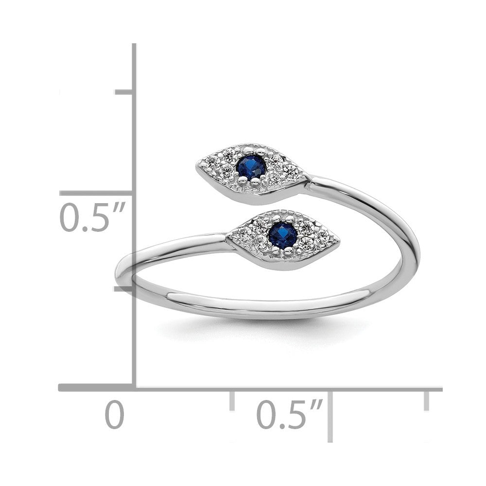 Sterling Silver Rhodium Plated Polished Blue & White Cz Eye Adjustable Ring