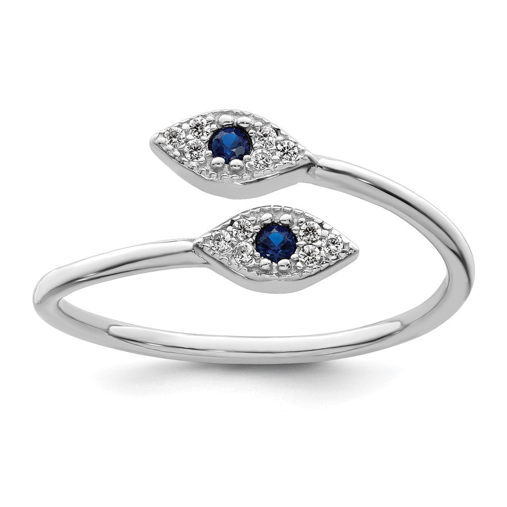 Sterling Silver Rhodium Plated Polished Blue & White Cz Eye Adjustable Ring
