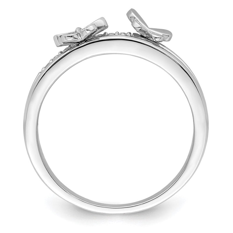 Sterling Silver Rhodium Plated Cz Butterflies Ring