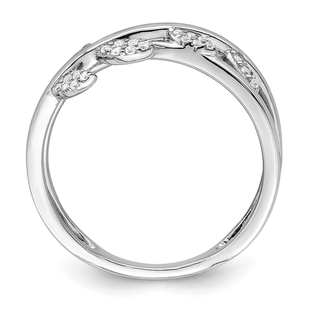 Sterling Silver Rhodium Plated Cz Leaves Ring