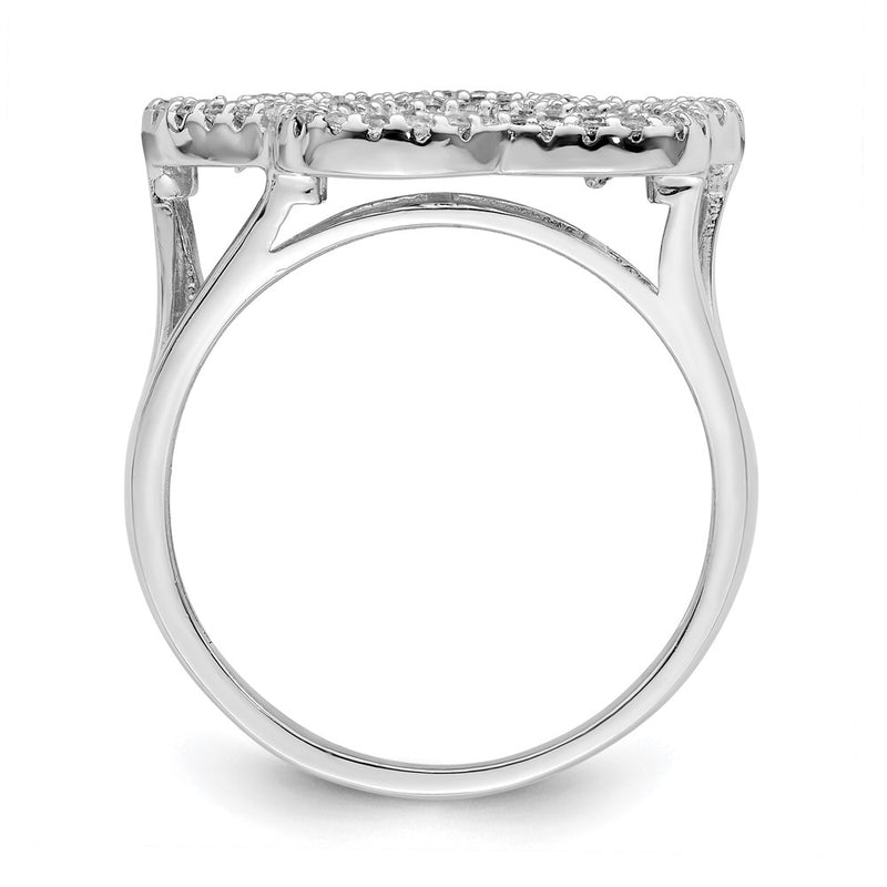 Sterling Silver Rhodium Plated Polished Cz Paw Print Ring