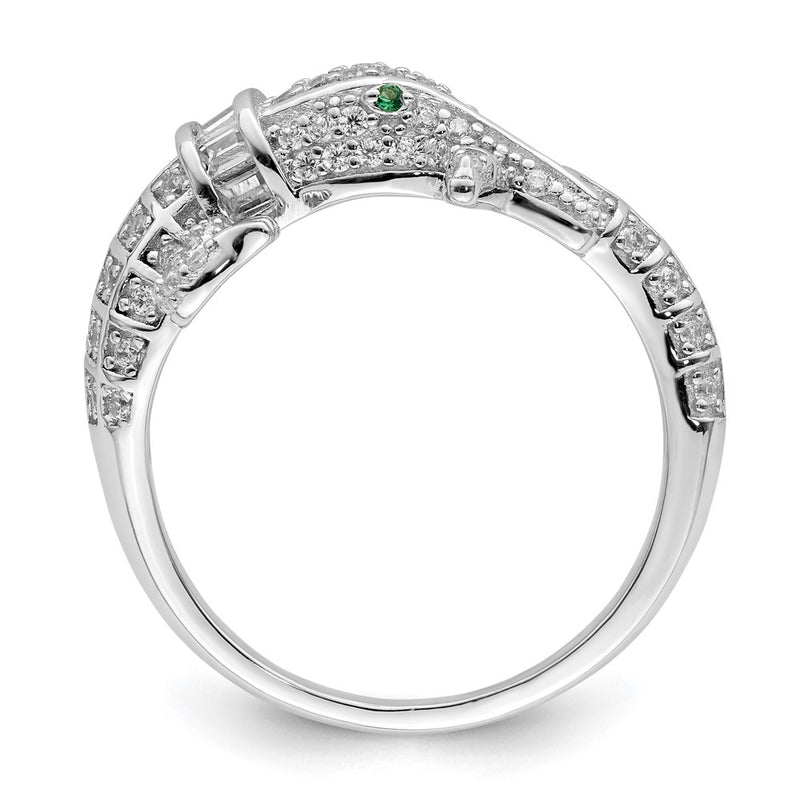 Sterling Silver Rhodium Plated Polished Cz Alligator Ring