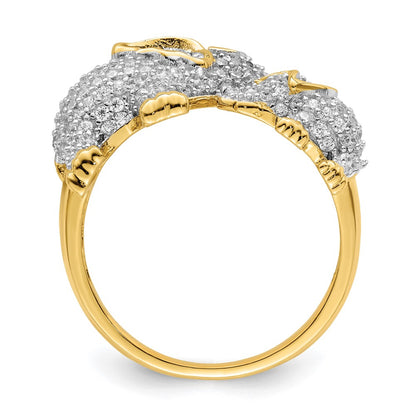 Sterling Silver Rhodium Plated Gold Tone Mom & Baby Cz Elephants Ring