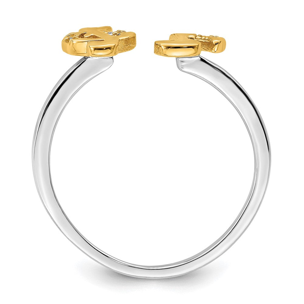 Gold Plated Sterling Silver Rh & Cz Music Notes Adjustable Ring