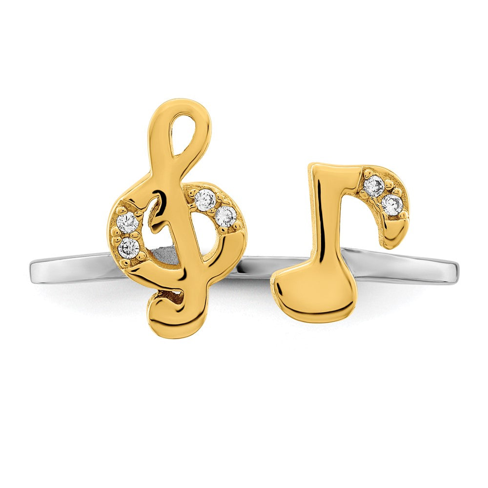 Gold Plated Sterling Silver Rh & Cz Music Notes Adjustable Ring