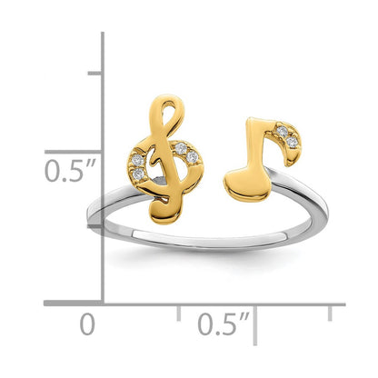 Gold Plated Sterling Silver Rh & Cz Music Notes Adjustable Ring