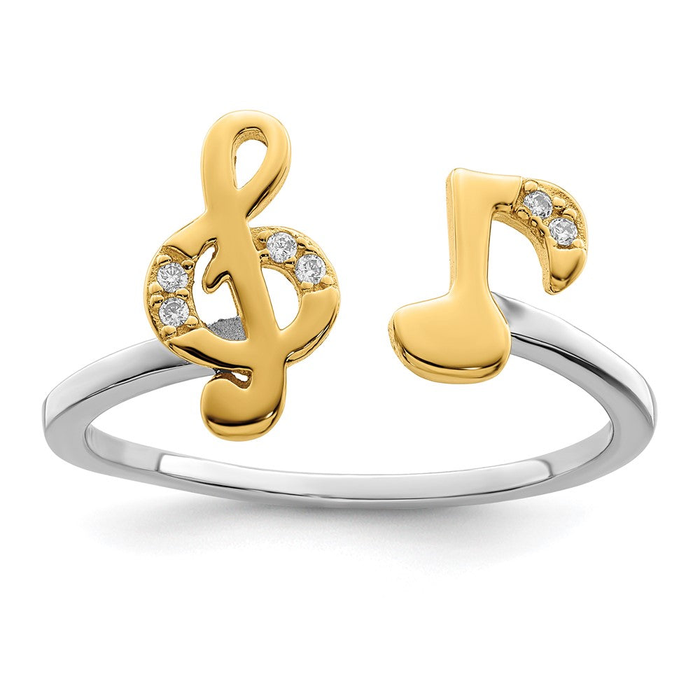 Gold Plated Sterling Silver Rh & Cz Music Notes Adjustable Ring