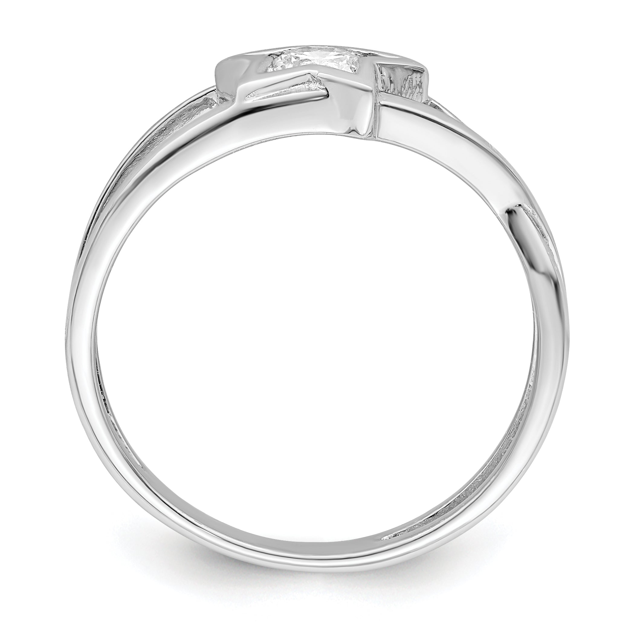 Sterling Silver Rhodium Plated Cz Star Ring