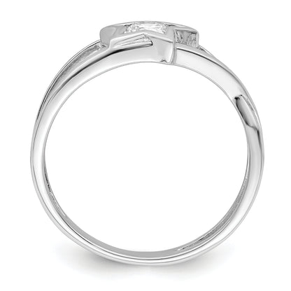 Sterling Silver Rhodium Plated Cz Star Ring