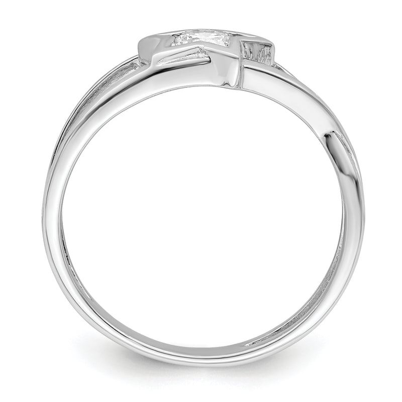 Sterling Silver Rhodium Plated Cz Star Ring