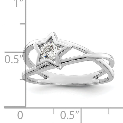 Sterling Silver Rhodium Plated Cz Star Ring