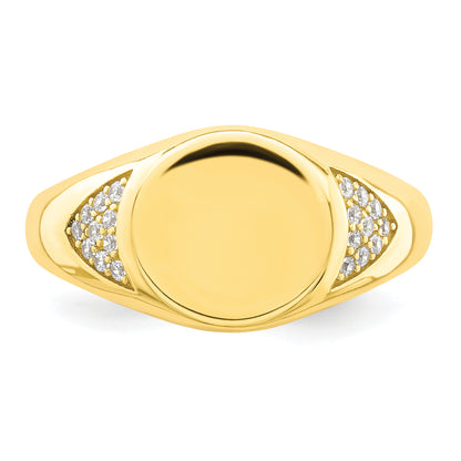 Sterling Silver Cz Gold Tone Signet Ring