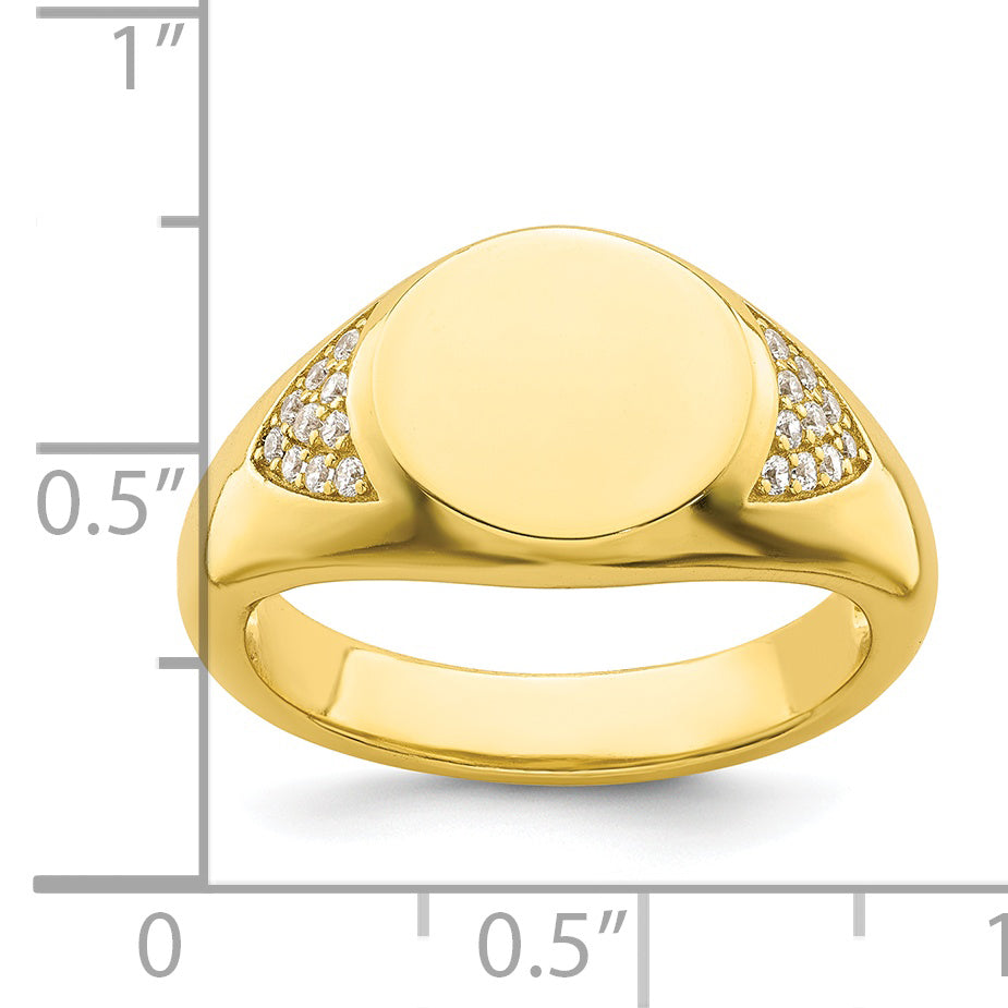 Sterling Silver Cz Gold Tone Signet Ring