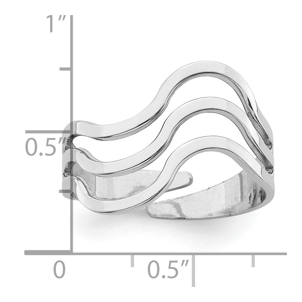 Sterling Silver Rhod. Polished Wavy Adjustable Ring