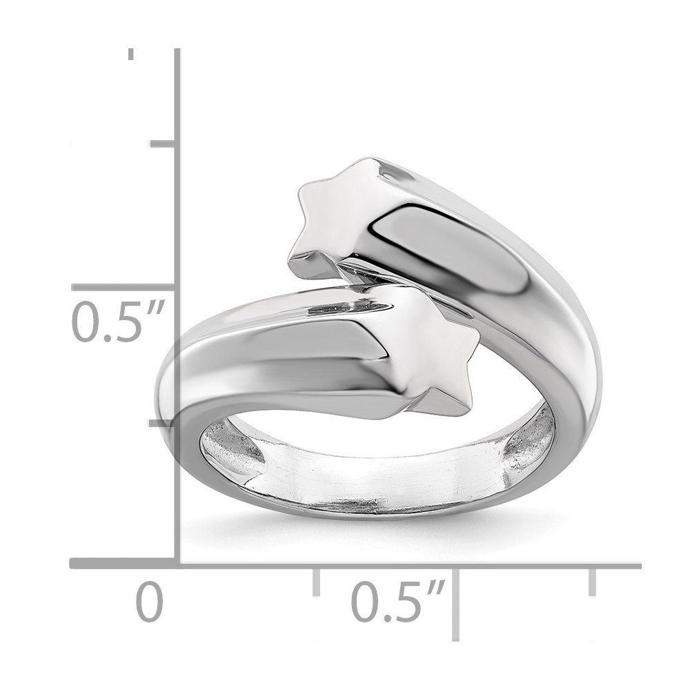 Sterling Silver Rhodium Plated Polished Shooting Stars Ring