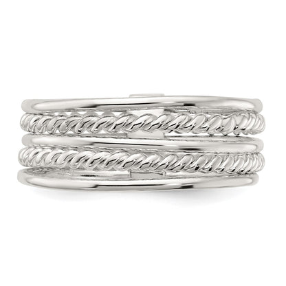 Sterling Silver Polished & Twisted Multiple Attached Rings