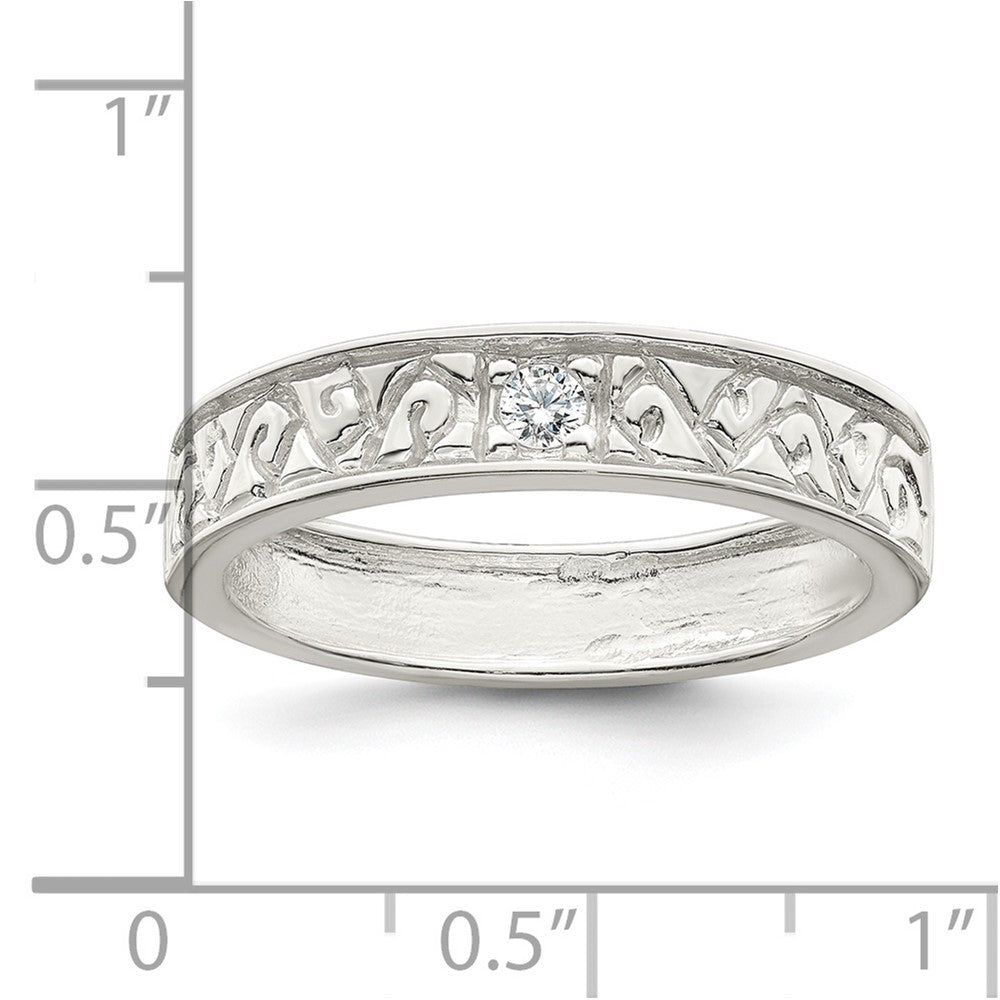 Sterling Silver Polished Cz Fancy Design Ring (Size 6 Only)