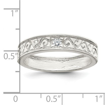 Sterling Silver Polished Cz Fancy Design Ring (Size 6 Only)