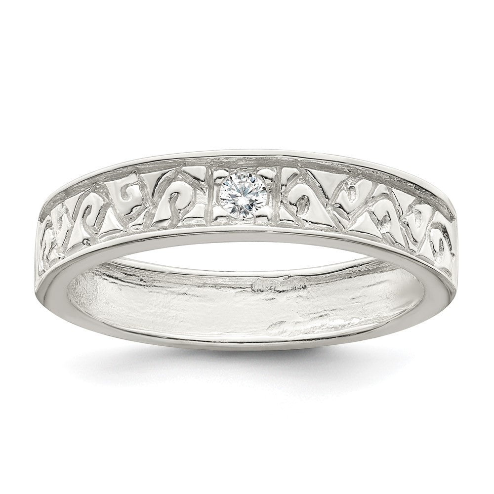 Sterling Silver Polished Cz Fancy Design Ring (Size 6 Only)