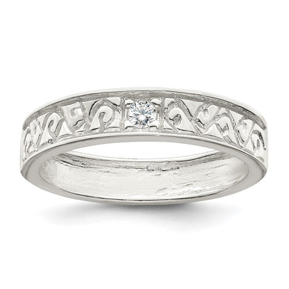 Sterling Silver Polished Cz Fancy Design Ring (Size 6 Only)