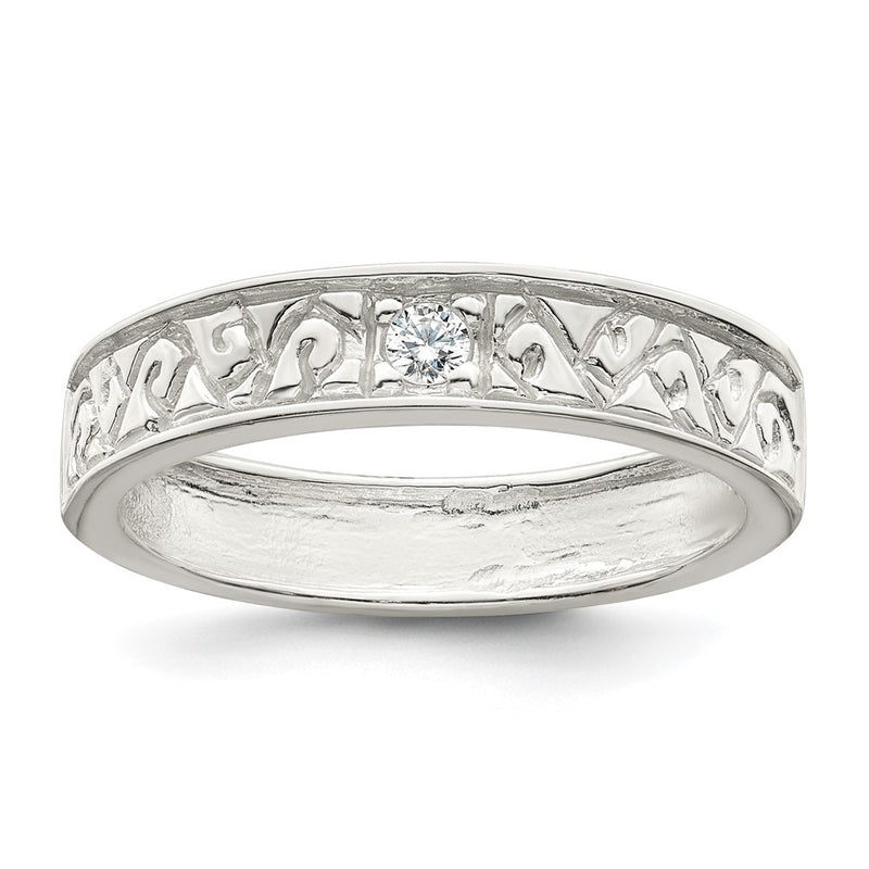 Sterling Silver Polished Cz Fancy Design Ring (Size 6 Only)