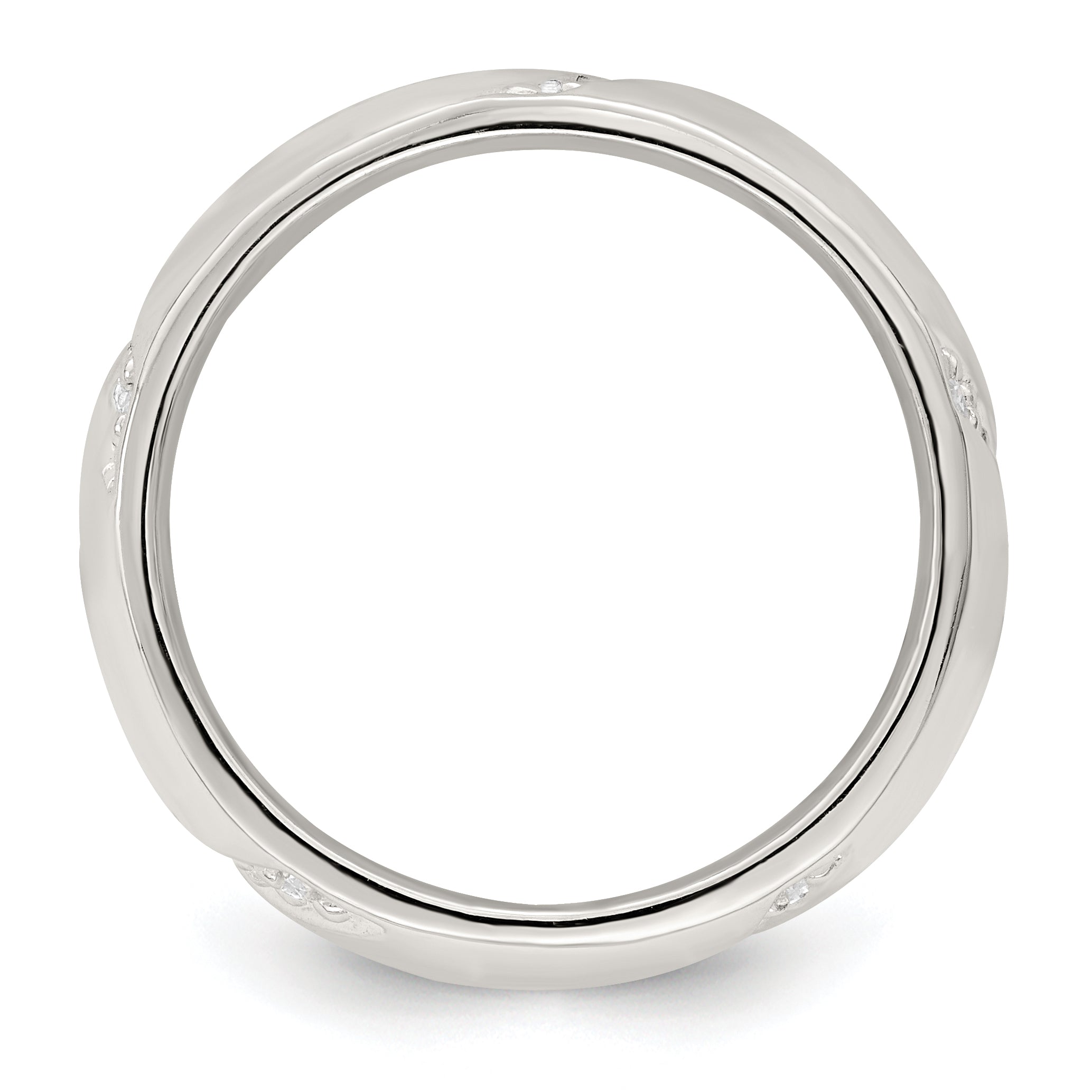 Sterling Silver Cz Slanted Lines Ring