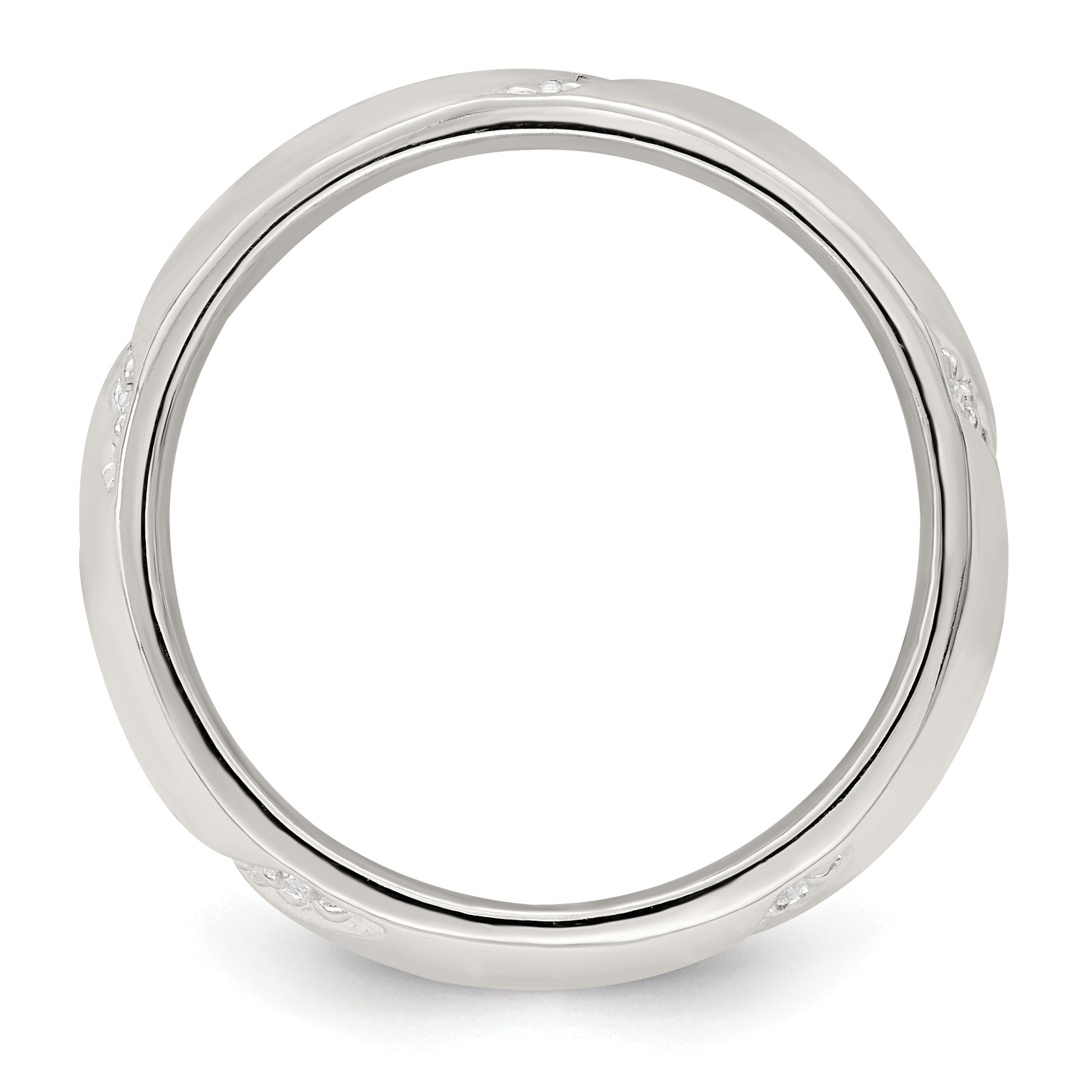 Sterling Silver Cz Slanted Lines Ring