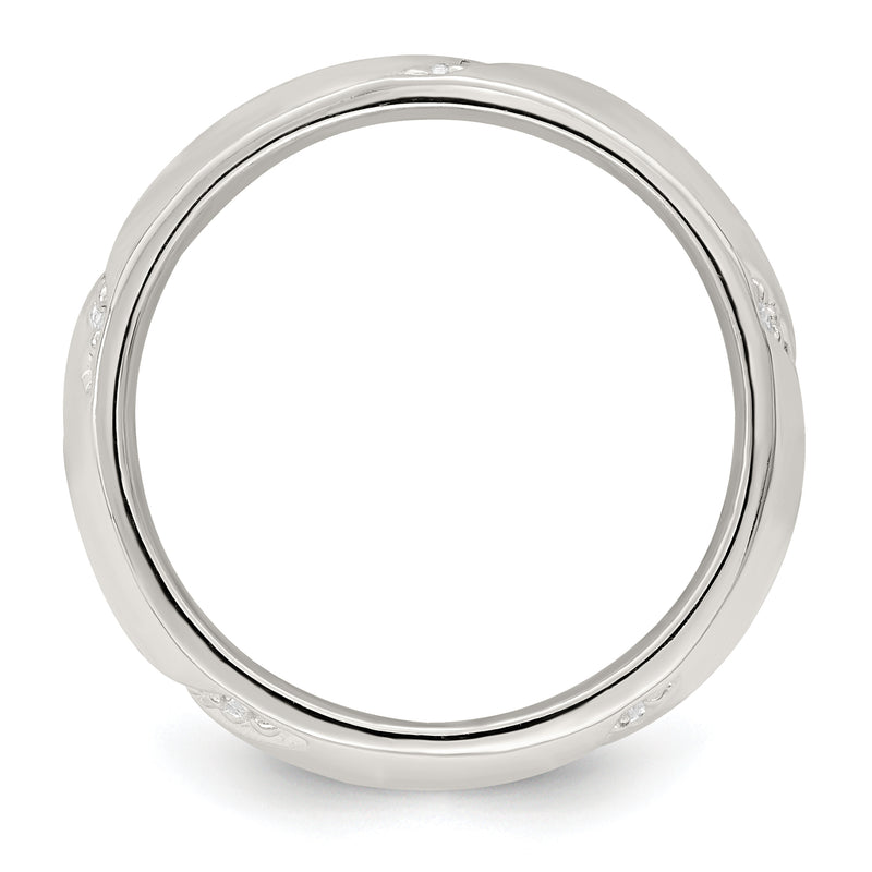 Sterling Silver Cz Slanted Lines Ring