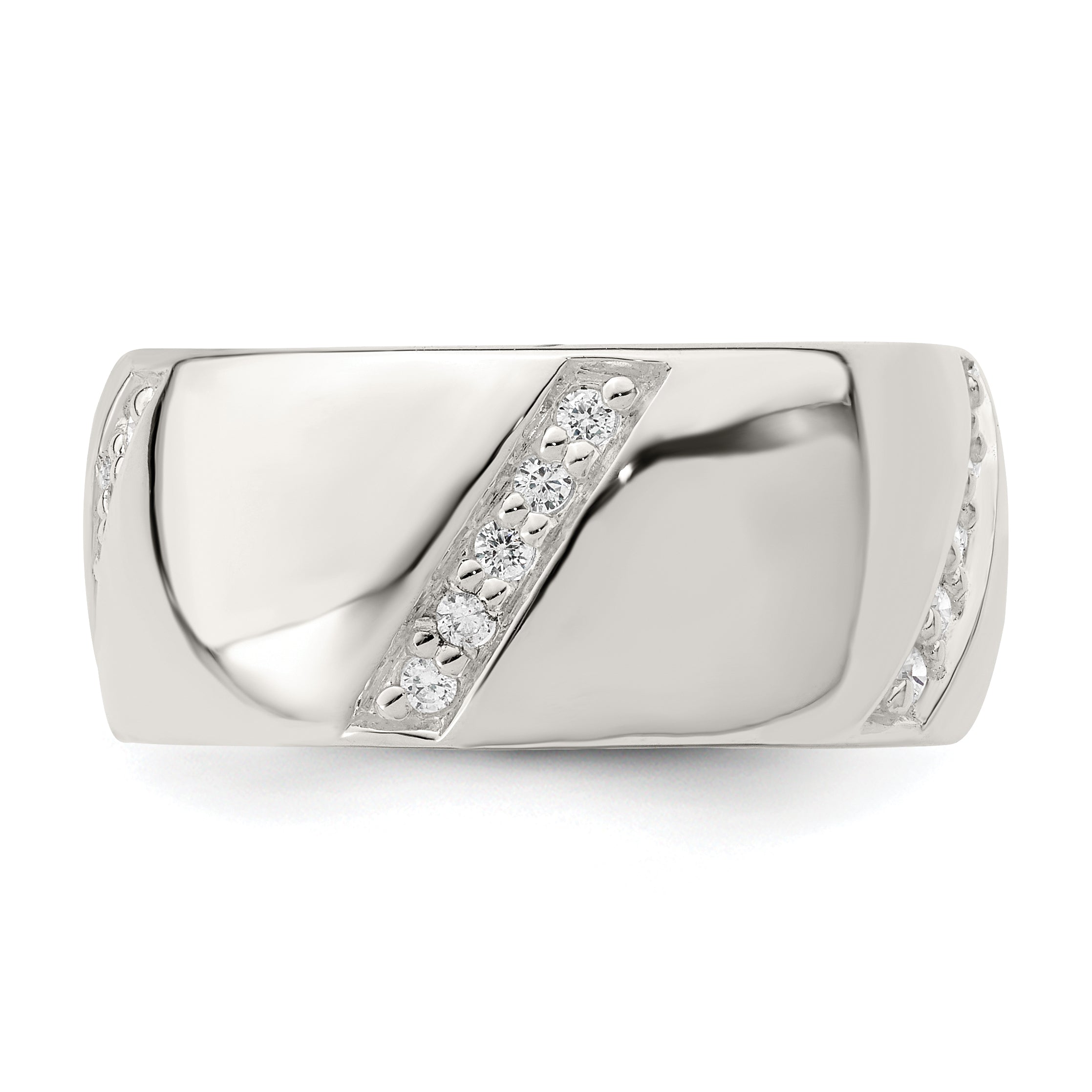 Sterling Silver Cz Slanted Lines Ring