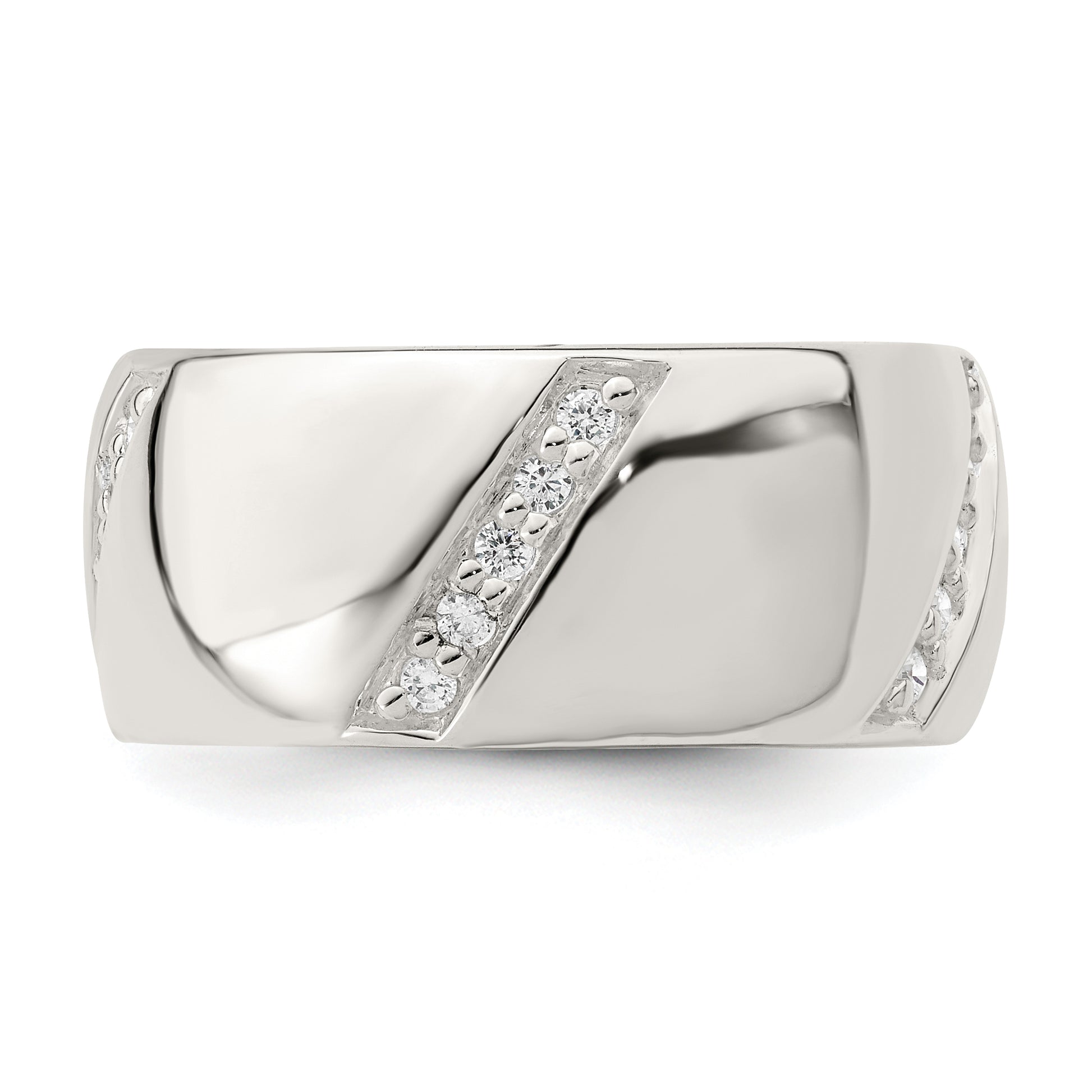 Sterling Silver Cz Slanted Lines Ring