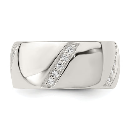 Sterling Silver Cz Slanted Lines Ring