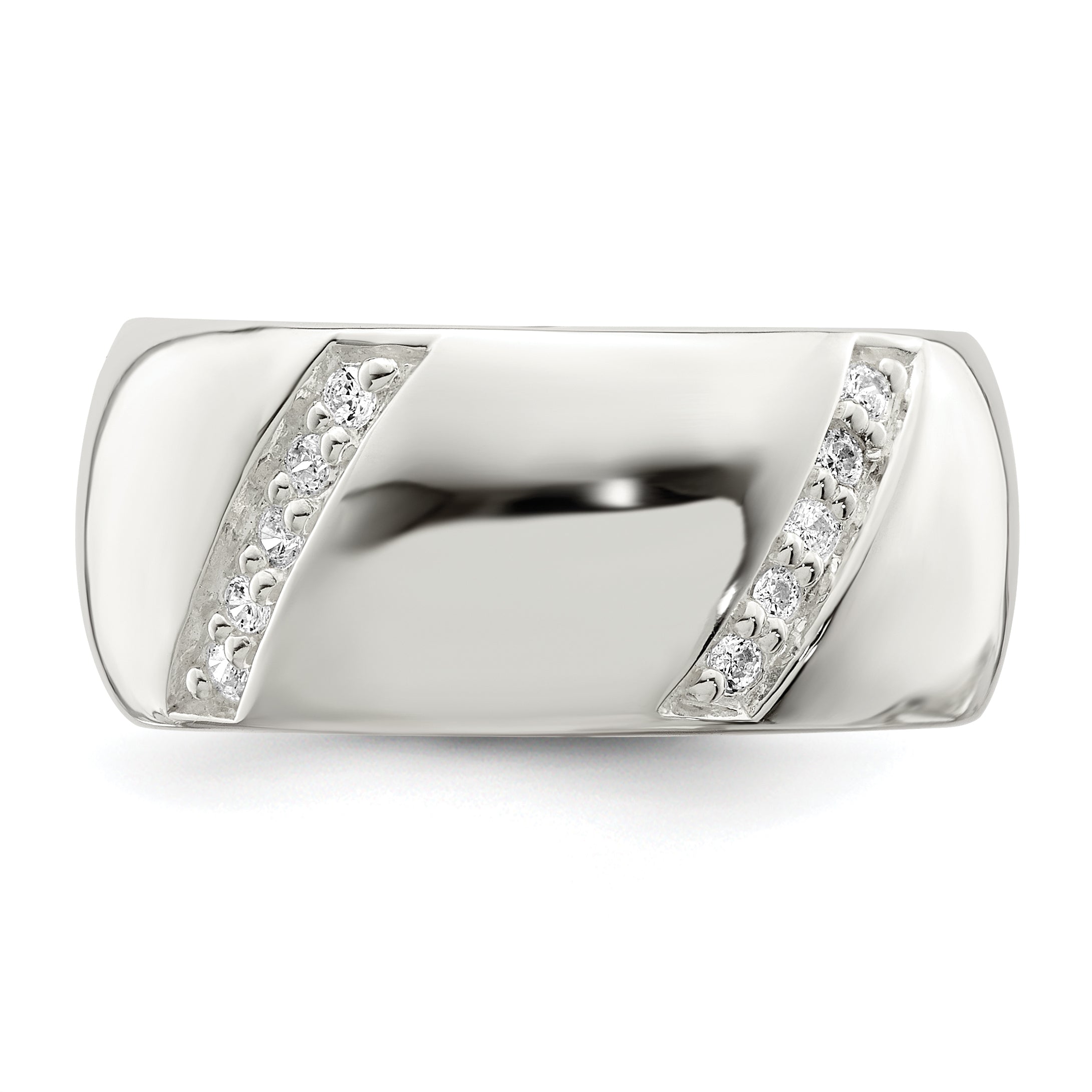 Sterling Silver Cz Slanted Lines Ring