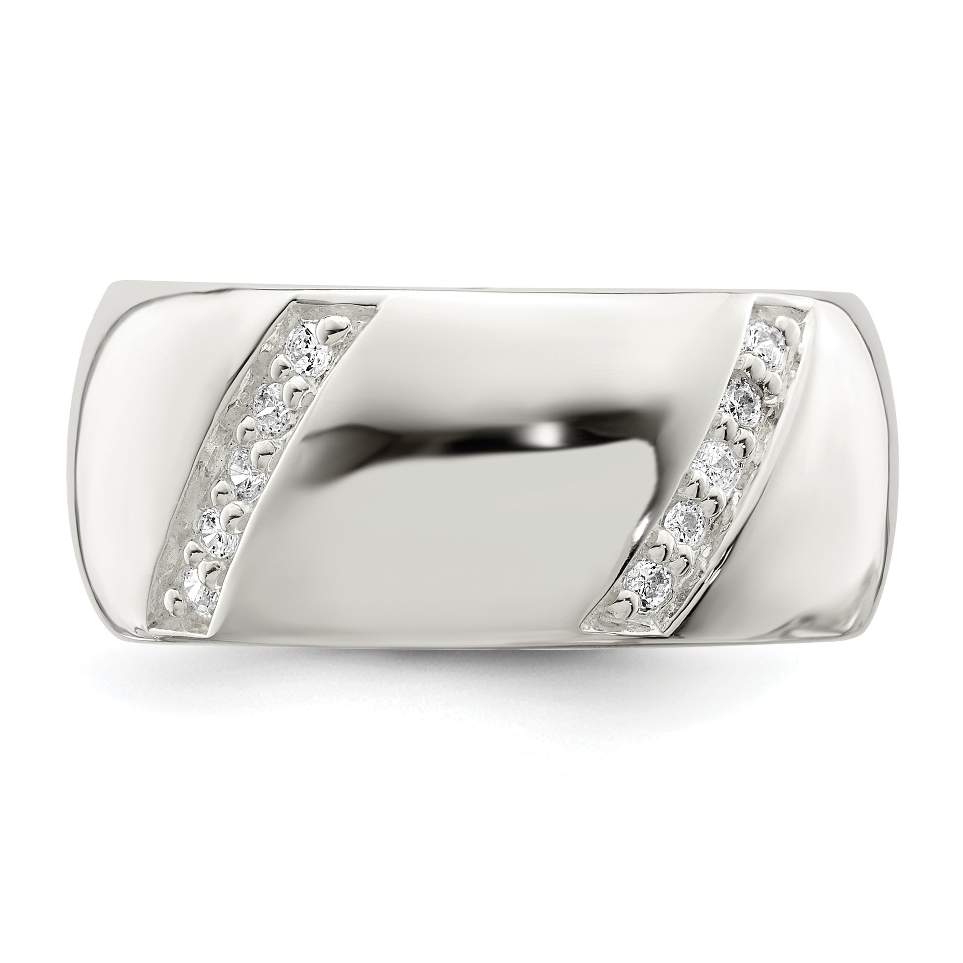 Sterling Silver Cz Slanted Lines Ring