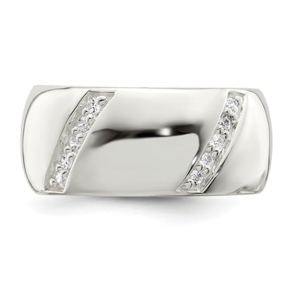 Sterling Silver Cz Slanted Lines Ring