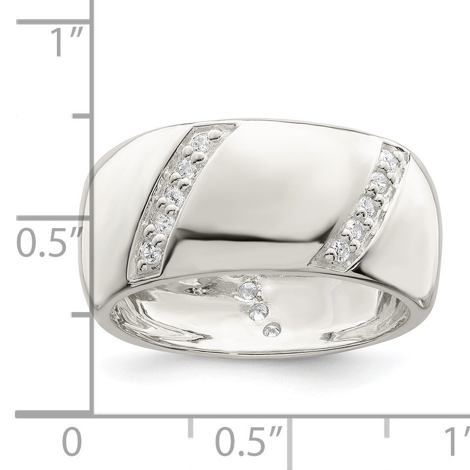 Sterling Silver Cz Slanted Lines Ring