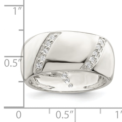 Sterling Silver Cz Slanted Lines Ring
